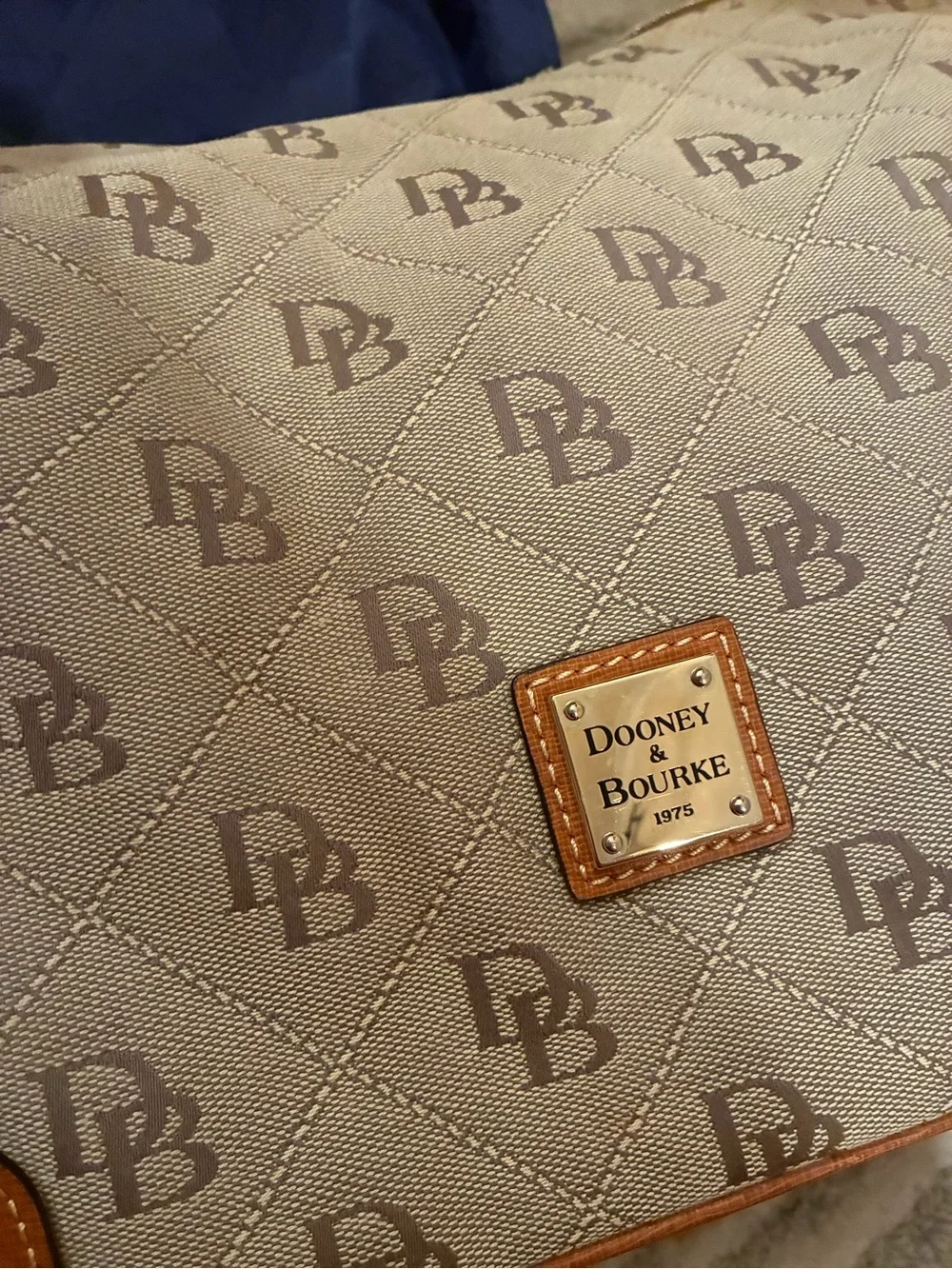 Dooney & Bourke Tan Logo Quilted Hobo with Cognac Trim Purse
